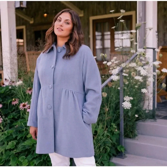 Gal Meets Glam Eloise Wool Blend Pea Coat XL Single Breasted French Blue Pockets - Picture 1 of 9